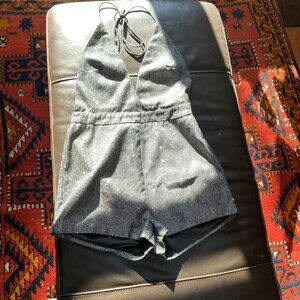 Nikki's Beach House silver sparkle romper, size M/L